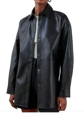 Aritzia Babaton Pelli Faux Leather Oversized Shirt Jacket Black Size XXS